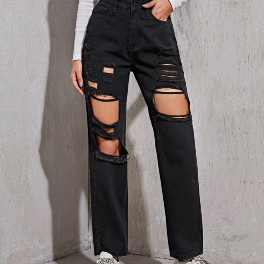wide leg high waisted ripped jeans